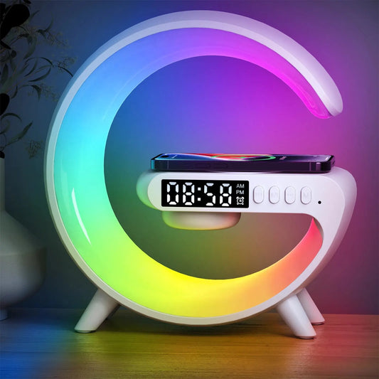 Rechargeable Smart LED Night Light – RGB Lamp with Wireless Speaker & Phone Charging Dock