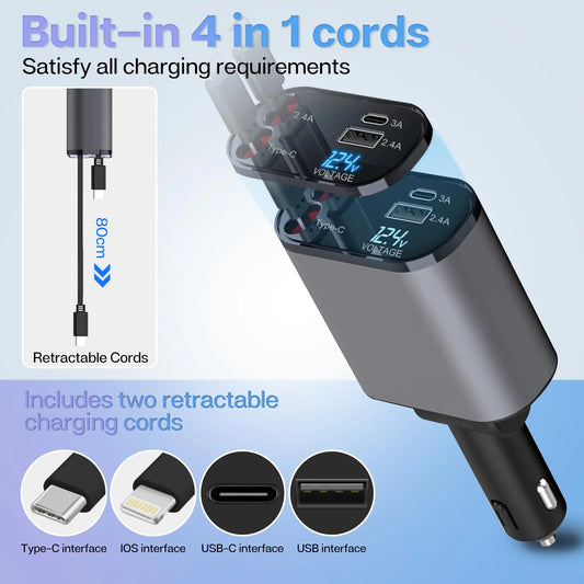 TurboCharge 120W | 4-in-1 Retractable Car Charger