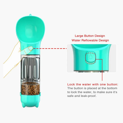 Portable 3-in-1 Pet Bottle – Water, Food, and Waste Dispenser, Leak-Proof