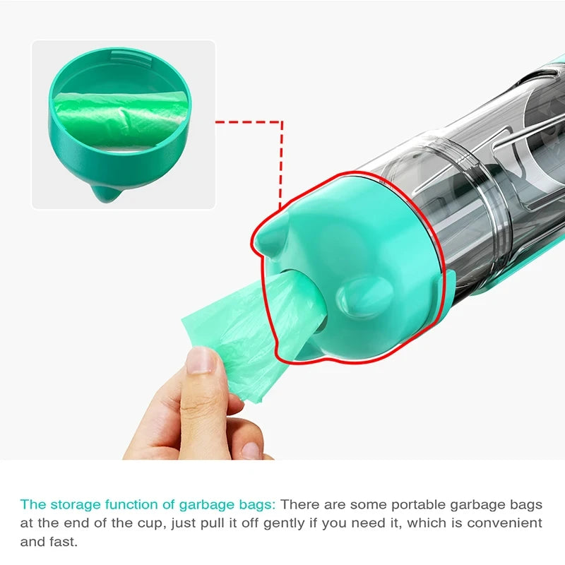 Portable 3-in-1 Pet Bottle – Water, Food, and Waste Dispenser, Leak-Proof