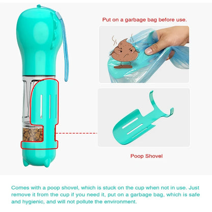 Portable 3-in-1 Pet Bottle – Water, Food, and Waste Dispenser, Leak-Proof