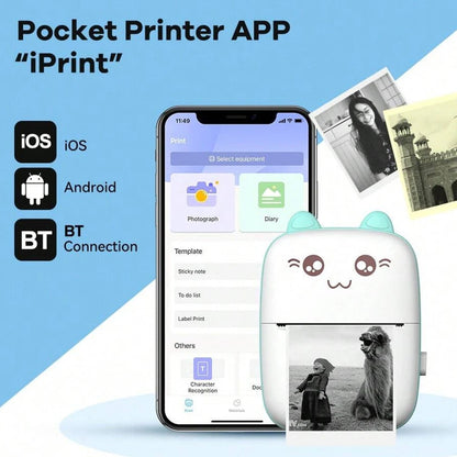Portable Mini Thermal Printer – Bluetooth 200dpi for Labels, Photos & Memos