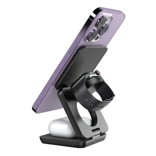 Foldable 3-in-1 Magnetic Wireless Charger Stand – iPhone, Apple Watch & AirPods Pro Fast Charger